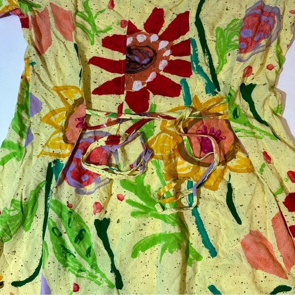 Vtg Jams World Chloe Print Sheath Dress Split Sleeve Tie Back - Picture 9 of 10